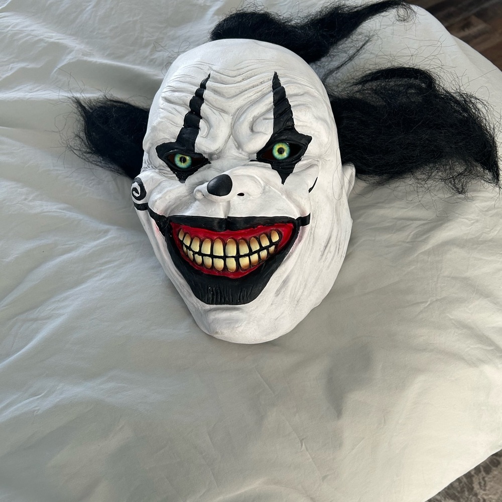 Creepy Clown Mask with Black Hair